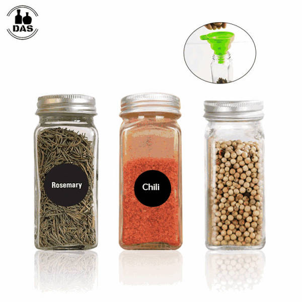 4 oz Square Glass Spice Jars with Screw Lids | Empty Glass Spice Bottles Bulk with Labels