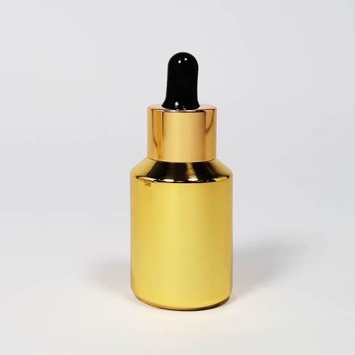 Frascos cuentagotas de vidrio dorado personalizados de 30 ml | Botellas de aceite esencial de pendiente cilíndrica con gotero dorado