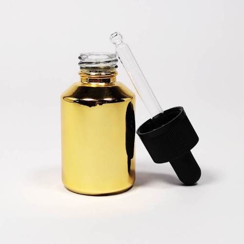 Custom 30ml Golden Glass Dropper Bottles | Cylinder Slope Essential Oil Bottles with Black Dropper