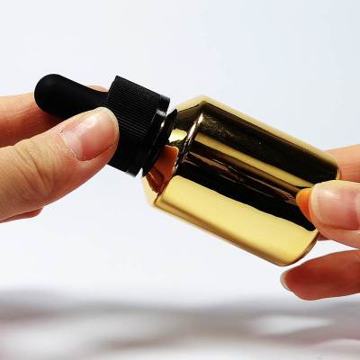 Custom 30ml Golden Glass Dropper Bottles | Cylinder Slope Essential Oil Bottles with Black Dropper