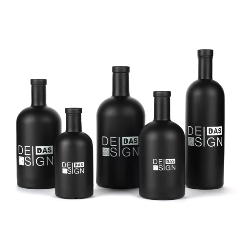 Custom Glass Spirits Liquor Bottles Nordic Matte Black 375ml 500ml 700ml 750ml with Bar Top Corks
