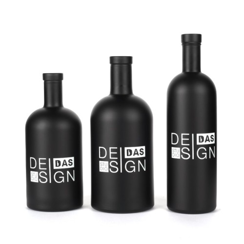 Botellas de licor de licores de vidrio personalizadas Nordic Matte Black 375ml 500ml 700ml 750ml con Bar Top Corks