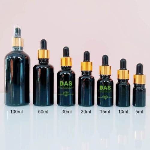 Custom Black Glass Eye Dropper Bottles | Euro Serum Essential Oil Bottles with Golden Dropper