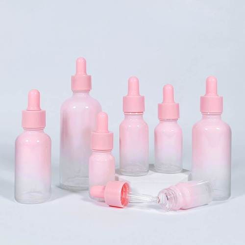 Custom Euro Essential Oil Glass Dropper Bottles | Round Gradient Pink Skincare Serum Bottles
