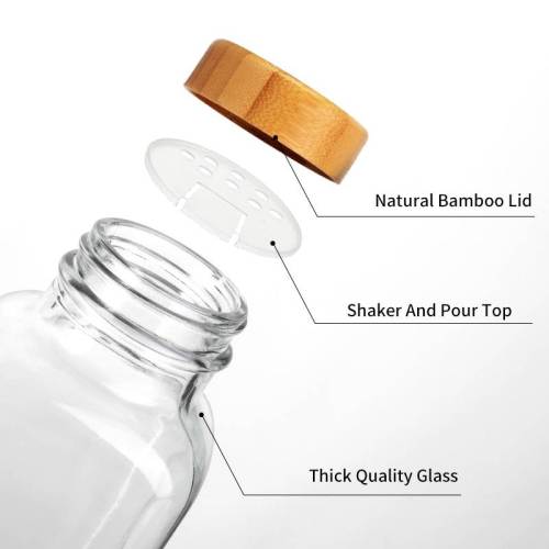 Frascos de especias de vidrio cuadrados personalizados con tapas de bambú | Contenedores de especias de vidrio al por mayor 4 oz 6 oz 16 oz