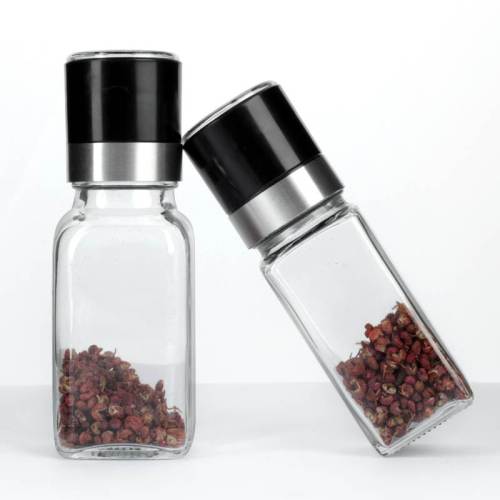 Wholesale Square Glass Pepper Spice Jars | Custom Glass Salt Pepper Mill Grinders 4oz 6oz