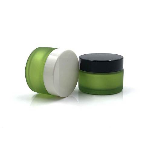 Custom 1 oz Glass Cosmetic Jars Matte Green wiht Plastic Lids for Makeup Cream