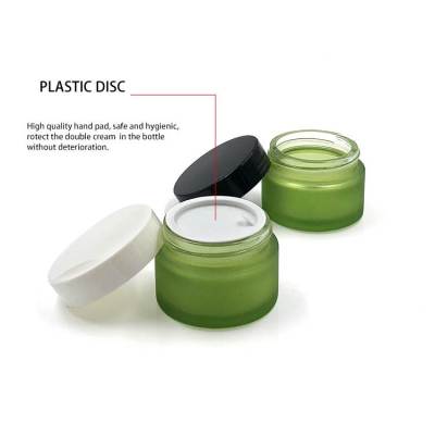Custom 1 oz Glass Cosmetic Jars Matte Green wiht Plastic Lids for Makeup Cream