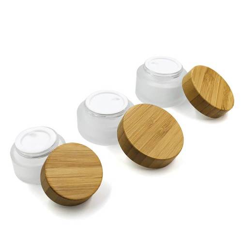 Frascos de Cosméticos de Vidrio Esmerilado con tapas de madera al por mayor | Envases cosméticos de vidrio personalizados