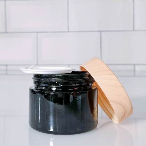 Custom Black Glass Cosmetic Cream Jars 20g 30ml 50g with Wood Grain Plastic Lids