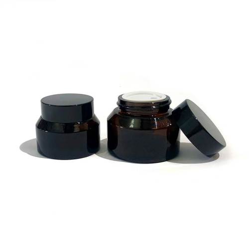 Custom Amber Glass Cosmetic Jars with Plastic Lids | Slanted Shoulder Shaped | 15g 30g 50g