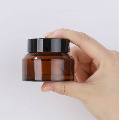 Custom Amber Glass Cosmetic Jars with Plastic Lids | Slanted Shoulder Shaped | 15g 30g 50g