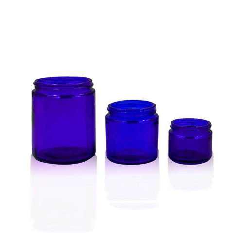 Wholesale Blue Straight Sided Glass Cosmetic Jars 2oz 4 oz 8 oz | Provide Lids, Labels