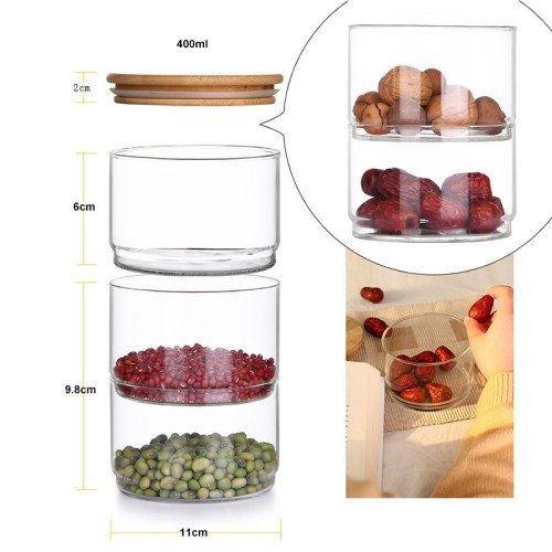 Tarros de almacenamiento de alimentos de cocina de vidrio apilables personalizados 3 | Botes de cocina de vidrio herméticos con tapas