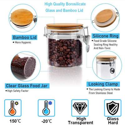Custom Glass Food Storage Jars with Clamp Bamboo Lids | Clear Glass Kitchen Storage Canister Set