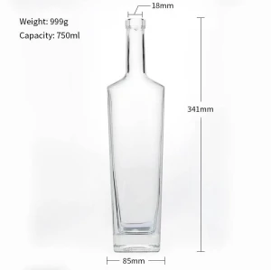 Custom Square Glass Spirit Distillery Bottles with Cork | Glass Whiskey Liquor Bottles for Sale