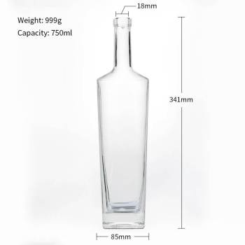 Custom Square Glass Spirit Distillery Bottles with Cork | Glass Whiskey Liquor Bottles for Sale