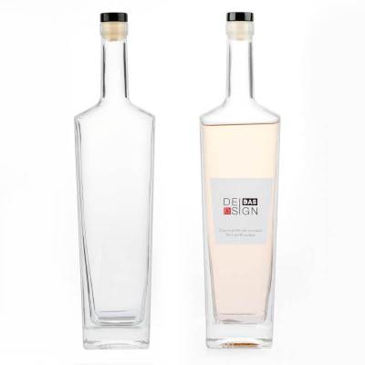 Botellas de destilería de alcohol de vidrio cuadradas personalizadas con corcho | Botellas de licor de whisky de vidrio para la venta