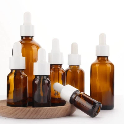 Le compte-gouttes fait sur commande d'huile essentielle en verre ambre met en bouteille 5ml 10ml 15ml 20ml 30ml 50ml 100ml