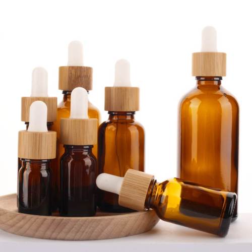 Amber Glass Dropper Essential Oil Bottles Wholesale | Tincture Bottles with Bamboo Dropper