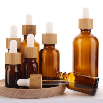Amber Glass Dropper Essential Oil Bottles Wholesale | Tincture Bottles with Bamboo Dropper