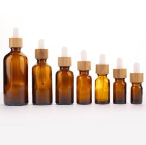 Botellas de aceite esencial con cuentagotas de vidrio ámbar al por mayor | Botellas de tintura con cuentagotas de bambú