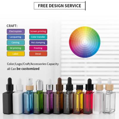 Matte White Square Glass Dropper Bottles | Serum Essential Oil Bottles 30ml with Bamboo Dropper