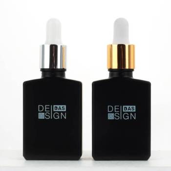 Custom Matte Black Square Glass Dropper Bottles 30ml 1 oz with Slivery Golden Dropper