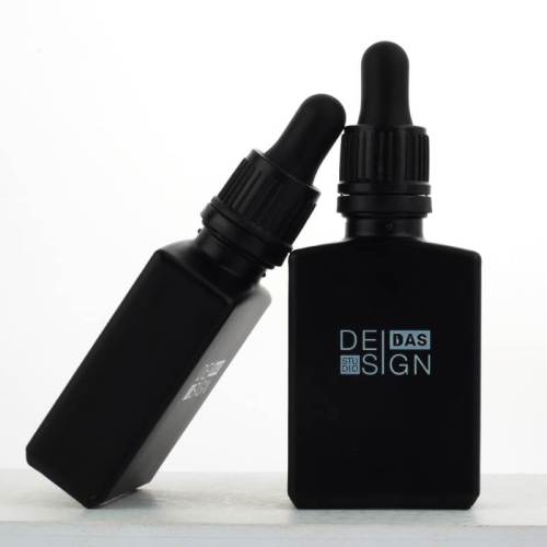 Botellas cuentagotas de aceite esencial de vidrio cuadradas personalizadas negro mate | Gotero a prueba de manipulaciones