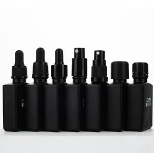 Botellas de tintura de vidrio cuadradas 1oz negro mate | Botellas de aceite esencial con tapas de rosca a prueba de niños
