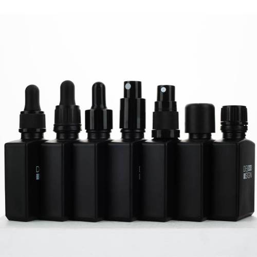 Custom Square Glass Essential Oil Dropper Bottles Matte Black | Tamper Evident Dropper