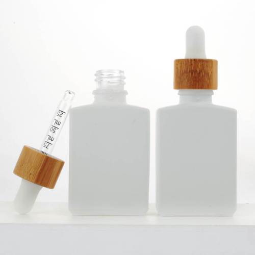 Matte White Square Glass Dropper Bottles | Serum Essential Oil Bottles 30ml with Bamboo Dropper