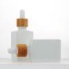 Flacons compte-gouttes en verre carré blanc mat | Bouteilles d'huiles essentielles de sérum 30 ml avec compte-gouttes en bambou