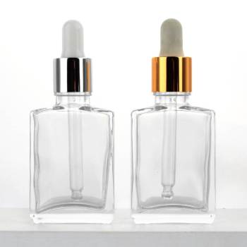 Custom Clear Square Glass Dropper Bottle 30ml | Essential Oil Beard Oil Bottles