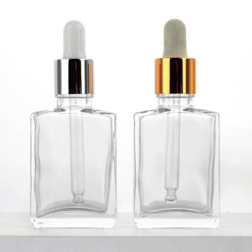 Frasco cuentagotas de vidrio cuadrado transparente personalizado 30ml | Botellas de aceite de barba de aceite esencial