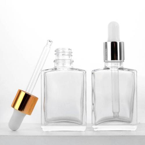 Custom Clear Square Glass Dropper Bottle 30ml | Essential Oil Beard Oil Bottles