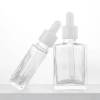 30ml Clear Square Glass Dropper Bottles Wholesale with White Smooth Plastic Dropper
