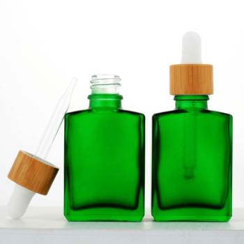 Glass Tincture Dropper Bottle Wholesale 30ml with Bamboo Dropper | Matte Green Color