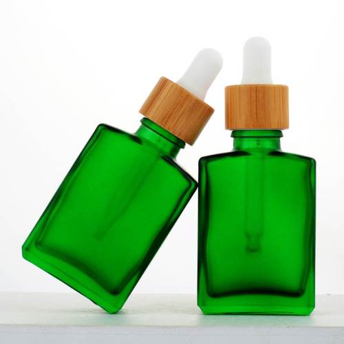 Glass Tincture Dropper Bottle Wholesale 30ml with Bamboo Dropper | Matte Green Color