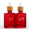 Custom Red Sqaure Glass Dropper Bottles 1 oz with Bamboo Dropper | Tincture Bottles