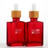 Frascos cuentagotas de vidrio cuadrados rojos personalizados 1 oz con cuentagotas de bambú | Botellas de tintura