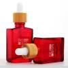 Custom Red Sqaure Glass Dropper Bottles 1 oz with Bamboo Dropper | Tincture Bottles