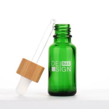 Custom Glass Dropper Bottles | Green Euro Essential Oil Bottles with Bamboo Dropper