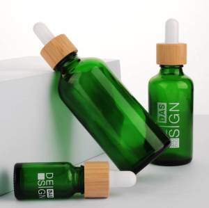 Botellas cuentagotas de vidrio personalizadas | Botellas de aceite esencial Green Euro con cuentagotas de bambú