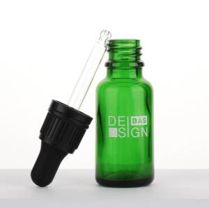 Flacons compte-gouttes d'huile essentielle en verre Euro personnalisés avec compte-gouttes inviolable | Couleur verte