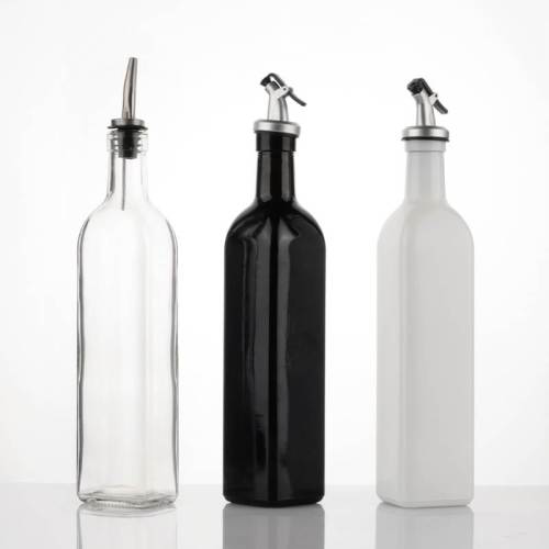 Botella de aceite y vinagre de vidrio cuadrada Marasca personalizada 500ml para cocina | Cruet de vinagre negro