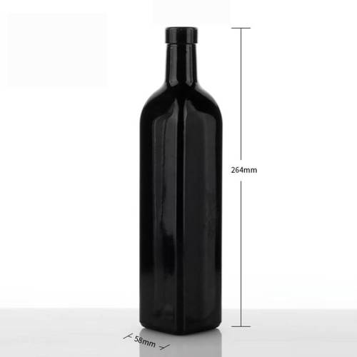 Bouteille d'huile et de vinaigre en verre carré Marasca personnalisée 500 ml pour la cuisine | Huilier de vinaigre noir