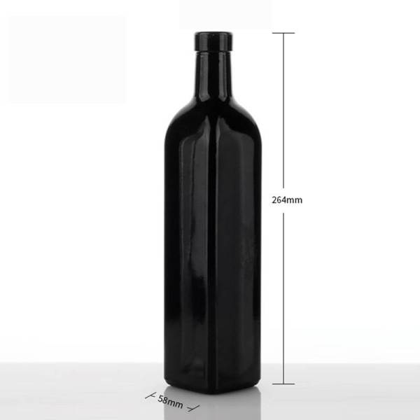 Custom Marasca Square Glass Oil and Vinegar Bottle 500ml for Kitchen | Black Vinegar Cruet