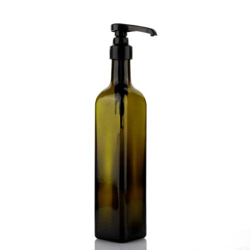 Bouteilles en verre d'huile d'olive Marasca vert foncé 500 ml en gros pour sauce aux huîtres avec pompe de pressage