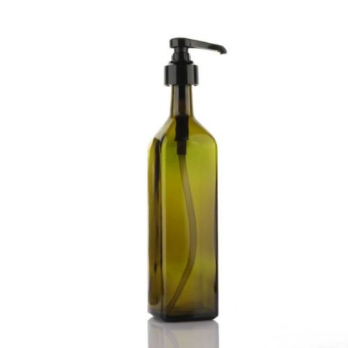 Bouteilles de sauce aux huîtres Marasca personnalisées | Bouteilles d'huile d'olive et de vinaigre en verre avec pompe 1L | Vert foncé